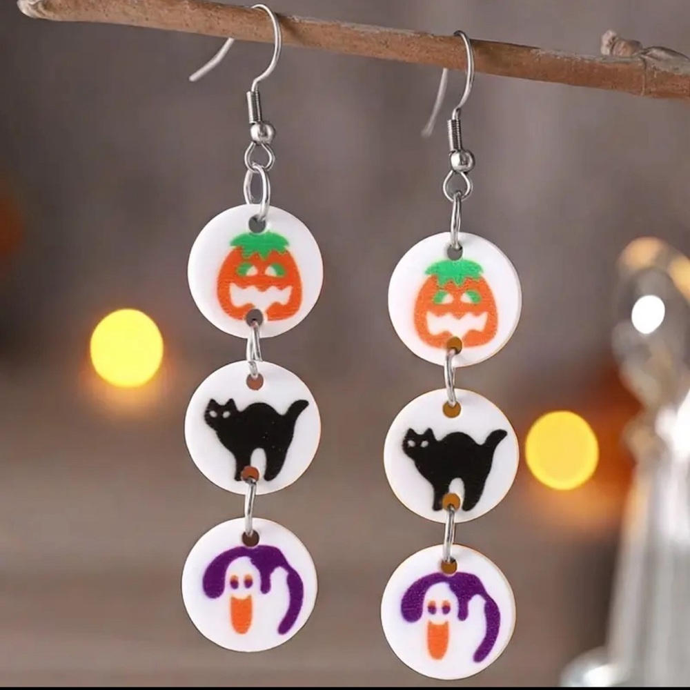 Cute Halloween Pumpkin Cat Ghost Cookie Drop Acrylic Earrings